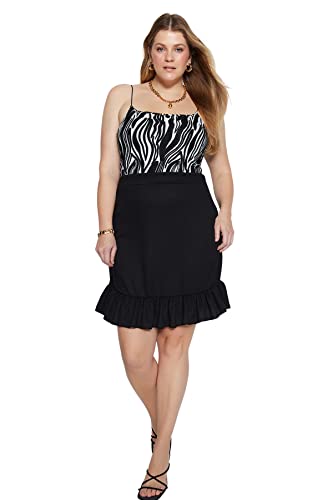 Trendyol Damen Women Mini Ruffle Hem Knit Plus Size Skirt Baby Rock, Black, 52 von TRENDYOL