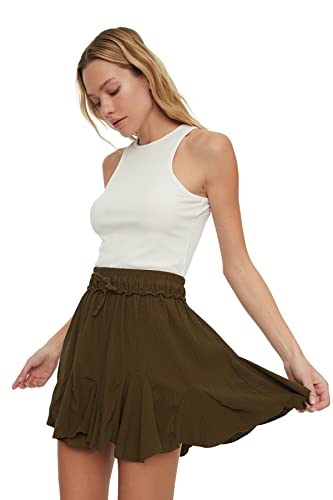 Trendyol Damen Women Mini Skater Regular Fit Knit Skirt Baby Rock, Khaki, 34 von TRENDYOL