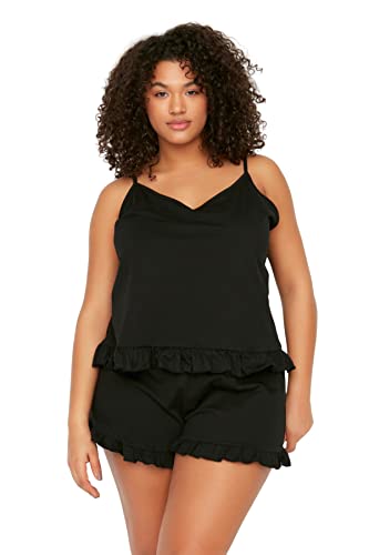 TRENDYOL Damen Women Plain Knit Camisole-Shorts Plus Size Pajamas Set Pyjama, Schwarz, 5XL Größen (2er Pack) von TRENDYOL