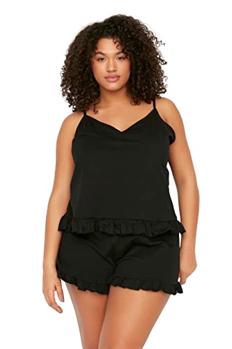 TRENDYOL Damen Women Plain Knit Camisole-Shorts Plus Size Pajamas Set Overalls, Schwarz, 5XL Größen (2er Pack) von TRENDYOL