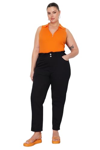Trendyol Damen Women Plus Size High Waist Straight Leg Jeans Hose, Schwarz, 44 Große Größen EU von TRENDYOL