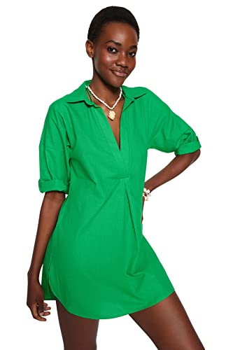 Trendyol Damen Women Relaxed fit Woven Dress Beachwear Mini Basic Locker geschnittenes Webkleid, Light Green, 38 von TRENDYOL