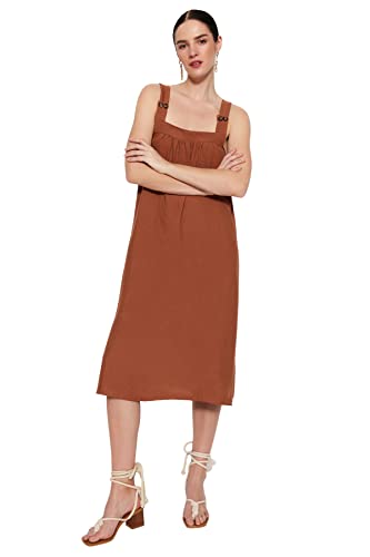 Trendyol Damen Women Relaxed fit Woven Dress Midi Shift Locker geschnittenes Webkleid, Brown, 60 von TRENDYOL