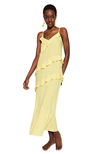 Trendyol Damen Women Ruffle Hem Regular fit Woven Dress Kleid mit Rüschensaum und normaler Passform, Dark Yellow, 36 von TRENDYOL