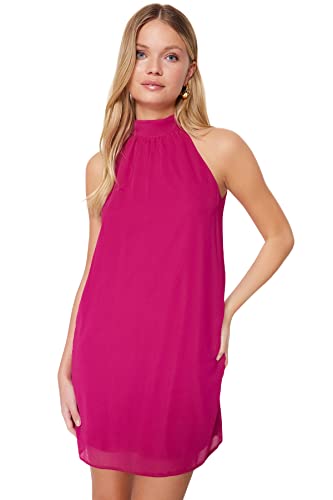 Trendyol Damen Women Shift Regular fit Woven Dress Kleid, Pflaume, 34 von TRENDYOL