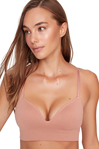 Trendyol Damen Women Underwear Neck Knit Bra Unterwäsche Bralette V-Ausschnitt Strick-BH, Blickdicht, Skin, 75B von TRENDYOL