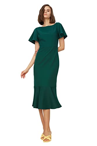 Trendyol Damen Women Wrapover Regular Fit Woven Dress Basics Midi Wickelkleid mit normaler Passform, Green, 34 EU von TRENDYOL