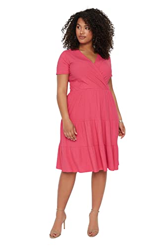 Trendyol Damen Women line Knit Dress Plus Size Mini A-Linie Slim Fit Strickkleid in Übergröße, Fuchsia, 3XL Größen von TRENDYOL
