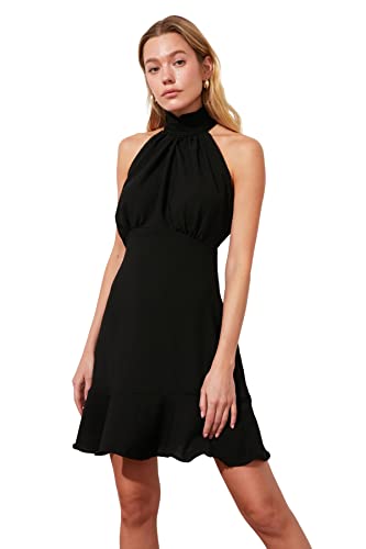 Trendyol Damen Women line Regular fit Woven Dress Mini-A-Linien-Webkleid mit normaler Passform, Schwarz, 60 von TRENDYOL