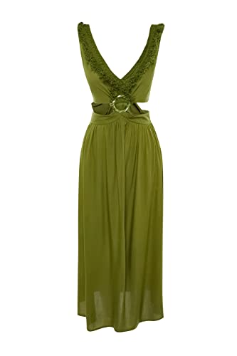 Trendyol Damen Women line Woven Dress Beachwear Maxi A-Linie Regular Fit Webkleid, Khaki, s von TRENDYOL