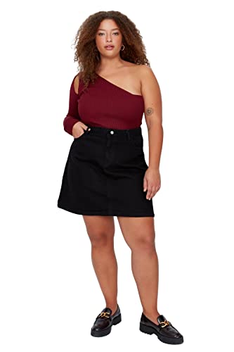 Trendyol Damen Women's Plus Size Mini A-line Skater Denim Skirt, Schwarz, 3XL Große Größen EU von TRENDYOL