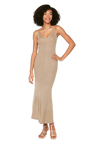 Trendyol Damen Zurück Detailliertes Knotenkleid Dress, Mink, S EU von TRENDYOL