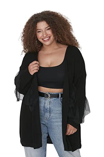 Trendyol Damen Zweireihiger einfarbiger Cardigan in Übergröße Pullover, Schwarz, 4XL Größen von TRENDYOL