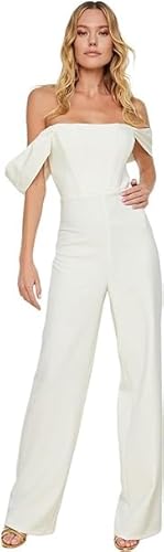 Trendyol Damen Einfarbig Gewebter Jumpsuit Overalls, Natur, 60 von TRENDYOL