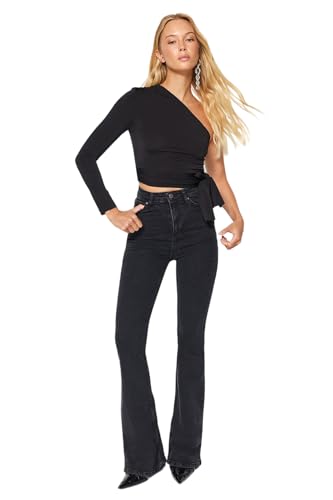 TRENDYOL Damen Herren Hoher Bund Flared Jeans, Schwarz, 36 von TRENDYOL