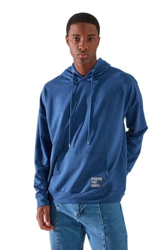 TRENDYOL Herren Basics Oversize Basic Hood Knit Sweatshirt, Indigo, XL von TRENDYOL