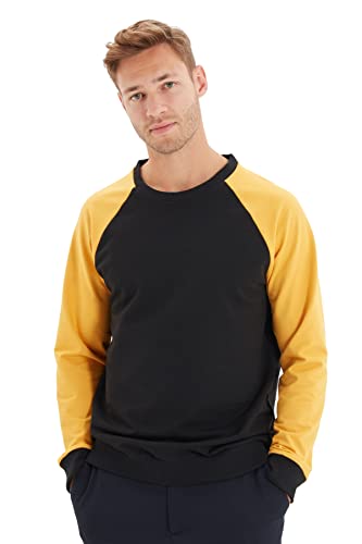 Trendyol Herren Colorblock Regular Rundhalsausschnitt Sweatshirt, Schwarz, S von TRENDYOL