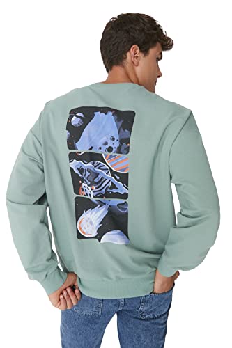 Trendyol Herren Crew Neck Galaxy Oversize Sweatshirt, Mint, Medium von TRENDYOL