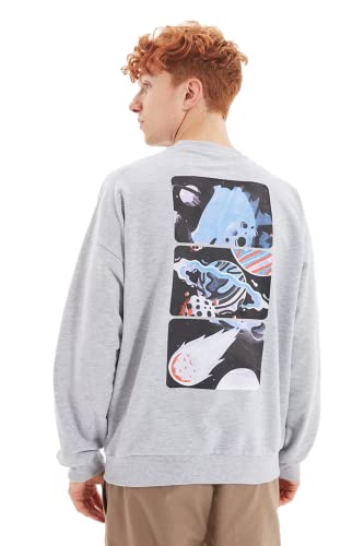 Trendyol Herren Crew Neck Galaxy Oversize Sweatshirt, grau, X-Small von TRENDYOL