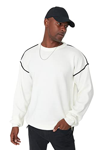 TRENDYOL Herren Crew Neck Plain Oversize Sweater Sweatshirt, Ecru, S von TRENDYOL