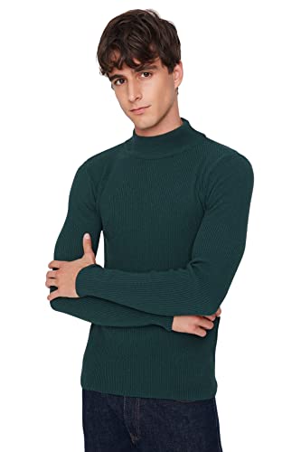 Trendyol Herren Einfarbiger, schmaler Pullover mit hohem Kragen Sweatshirt, smaragdgrün, Large von TRENDYOL