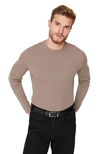 Trendyol Herren Einfarbiger Pullover mit Rundhalsausschnitt Sweatshirt, Mink, Medium von TRENDYOL