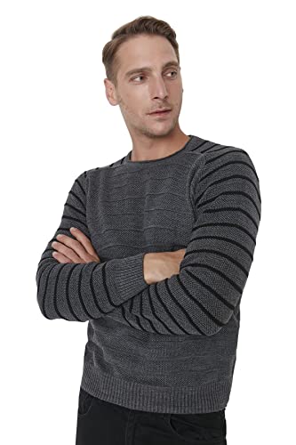 Trendyol Herren Einfarbiger schmaler Pullover mit Rundhalsausschnitt Sweatshirt, grau, Small von TRENDYOL