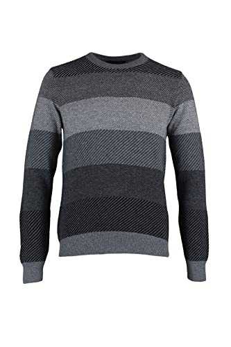 TRENDYOL Herren Gestreifter Schmaler Pullover mit Rundhalsausschnitt Sweatshirt Casual, Anthrazit, S von TRENDYOL