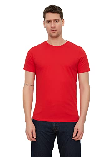 Trendyol Herren Grundlegende Männer Slim Fit 100% Baumwolle Kurzarm Runder Halsband T-shirt T Shirt, Rot, S EU von TRENDYOL
