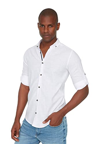 Trendyol Herren Herrenknopf-revers Apolent Schlank Fit Langarmhemd Shirt, Weiß, M EU Trendyol Herren Herrenknopf-revers Apolent Schlank Fit Langarmhemd Shirt, Weiß, M EU von TRENDYOL