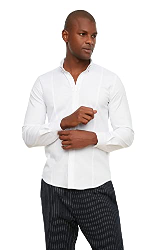 Trendyol Herren Herrenknopfkragen Slim Fit Shirt, Weiß, L EU von TRENDYOL