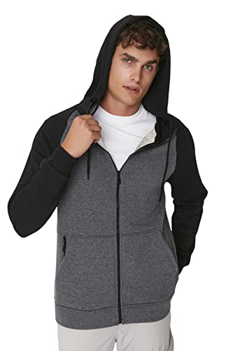 Trendyol Herren Hood Colorblock Regular Sweatshirt, anthrazit, L von TRENDYOL