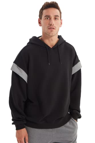 Trendyol Herren Kapuze Einfarbig Oversize Sweatshirt, Schwarz, M von TRENDYOL