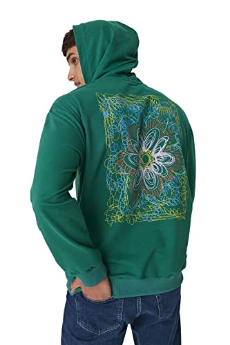 Trendyol Herren Kapuze mit Slogan Regular Sweatshirt, smaragdgrün, M von TRENDYOL