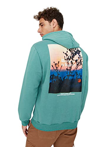 Trendyol Herren Kapuze und Landschaftsaufdruck Sweatshirt, grün, S von TRENDYOL