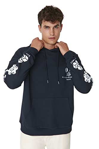 Trendyol Herren Kapuzen geometrischem Muster Sweatshirt, Marineblau, S von TRENDYOL