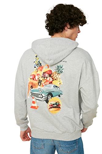 TRENDYOL Herren Kapuzensweatshirt in Oversize-Optik Sweatshirt, Grau, L von TRENDYOL