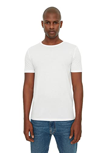 TRENDYOL Herren Männlicher Basic Slim Fit Runder Kragen Kurzarm T-shirt T-Shirt Westlich, Weiß, S von TRENDYOL