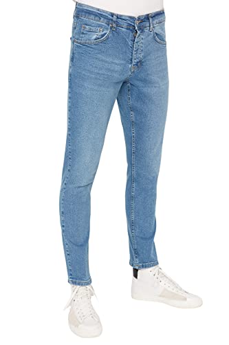 Trendyol Herren Normale Taille Skinny Slim Fit Jeans Hose, blau, 33 W von TRENDYOL
