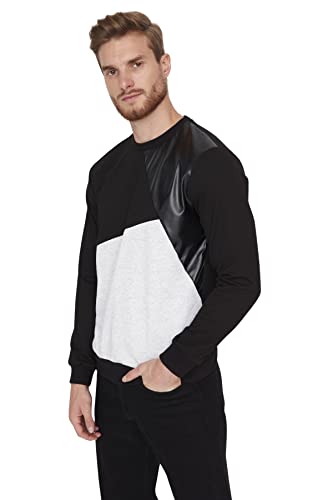 Trendyol Herren Normales Rundhalsausschnitt und Colorblock-Design Sweatshirt, Schwarz, L von TRENDYOL