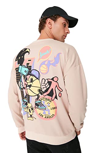 Trendyol Herren Oversize Basic Rundhals Knit Sweatshirt, beige, XS von TRENDYOL
