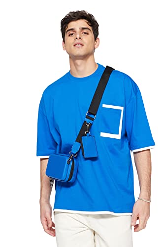 Trendyol Herren Oversize Basic Rundhals Knit T-Shirt, blau, S von TRENDYOL
