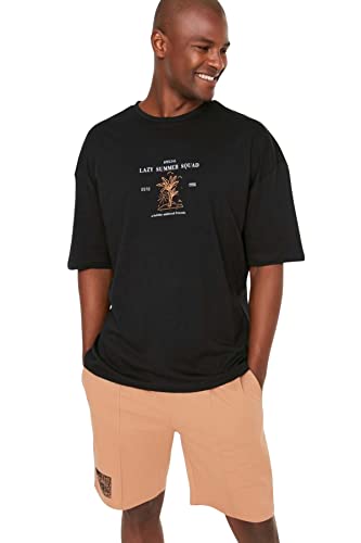 Trendyol Herren Oversize Standard Crew Neck Woven T-Shirt Hemd, Schwarz, XL von TRENDYOL
