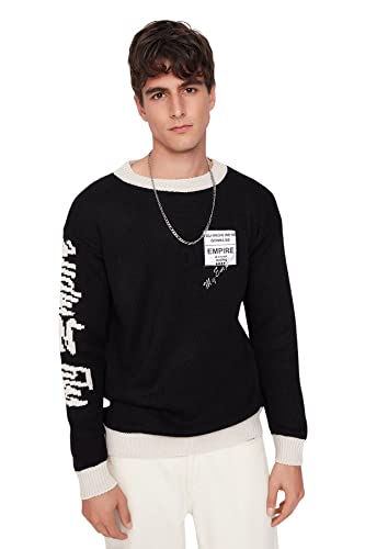 Trendyol Herren Pullover mit Rundhalsausschnitt, einfarbig, Oversize Sweatshirt, Schwarz, Large von TRENDYOL