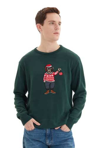 Trendyol Herren Pullover mit Rundhalsausschnitt und Slogan Sweatshirt, grün, Medium von TRENDYOL