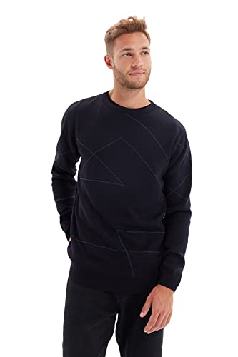Trendyol Herren Pullover mit Rundhalsausschnitt und geometrischem Muster Sweatshirt, Marineblau, Small von TRENDYOL