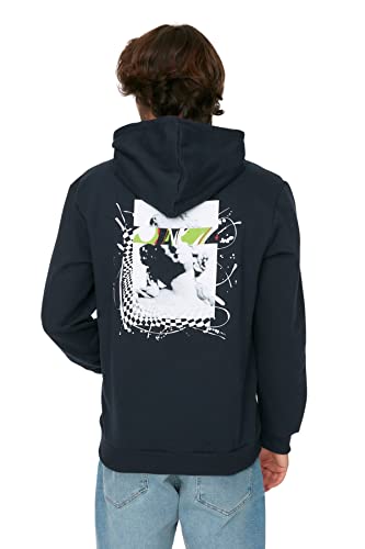 Trendyol Herren Regular Fit Basic Hood Woven Sweatshirt, Marineblau, M von TRENDYOL