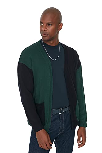 Trendyol Herren Regular Standard V-Ausschnitt Gewebte Strickjacke Pullover, Grün/Blau, Small von TRENDYOL