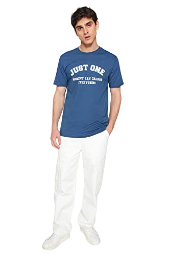 Trendyol Herren Regular fit Basic Crew Neck Knit T-Shirt Hemd, Indigo, M von TRENDYOL