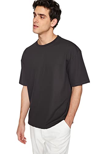 Trendyol Herren Relaxed Basic Rundhals Knit T-Shirt Hemd, anthrazit, XL von TRENDYOL